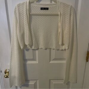 White cropped bell sleeve cardigan with hole details size small boho style